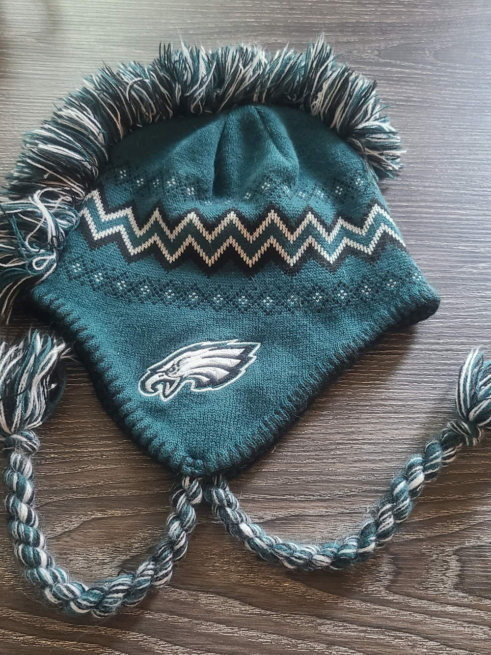NFL Teal Knit Pom Earflap Hat with Eagles Logo